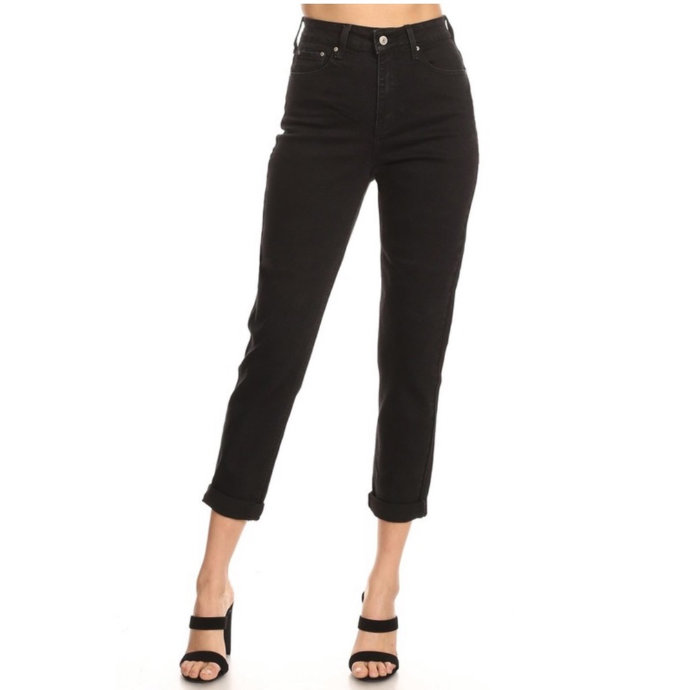 New- stretch black high rise mom jeans